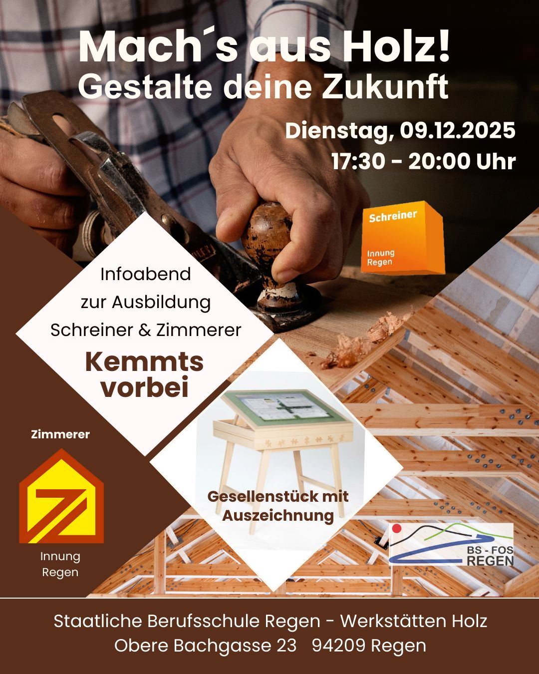 Infoabend Ausbildung Schreiner (m/w/d) am 09.12.2025 in der Staatl. Berufsschule Regen