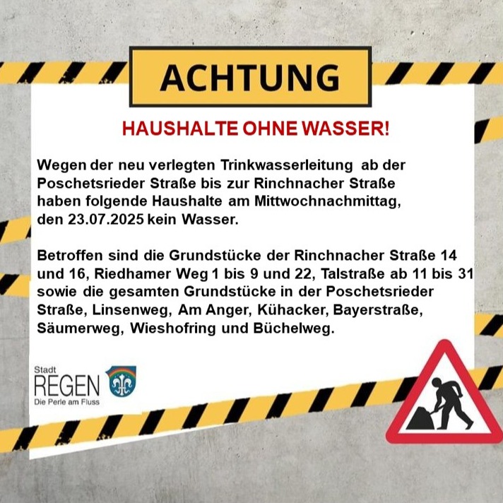 INFOS ÜBER HAUSHALTE OHNE WASSER IM ORTSTEIL WIESHOF AM MITTWOCHNACHMITTAG, DEN 23.07.2025 